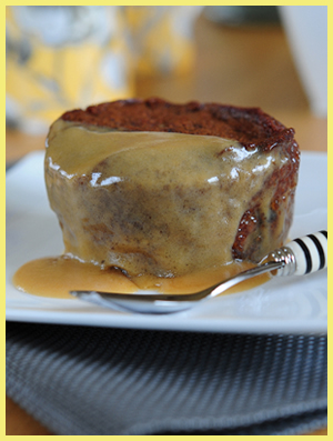 Rum & Raisin Pudding with Cream Rum Sauce